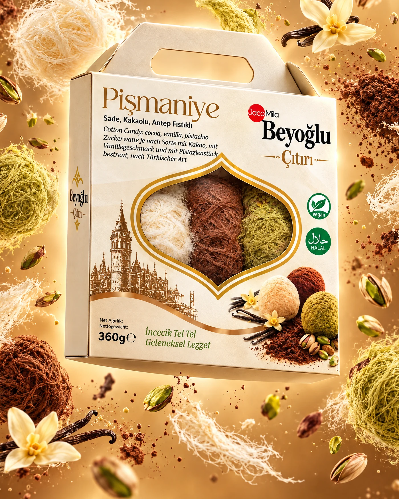Pişmaniye — Natur, Kakao, Pistazie — 2